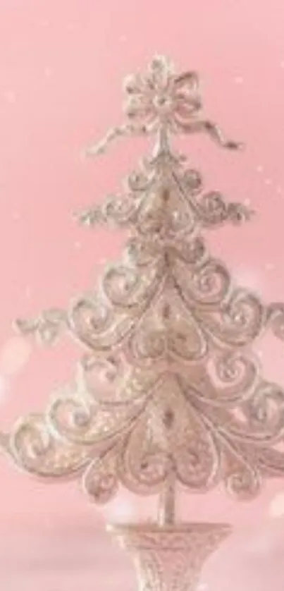 Elegant Christmas tree on pink wallpaper background.