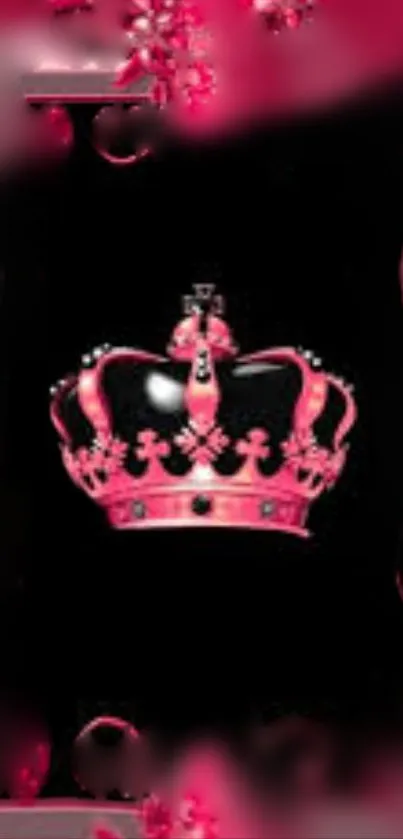 Elegant pink crown on black background wallpaper.