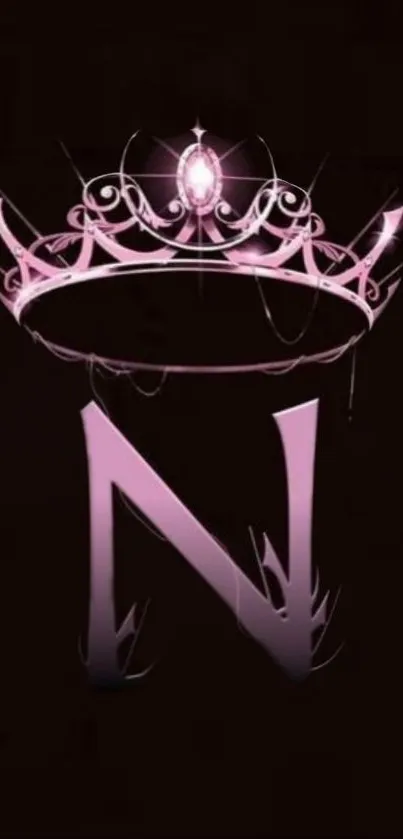 Pink crown and letter N on dark background.