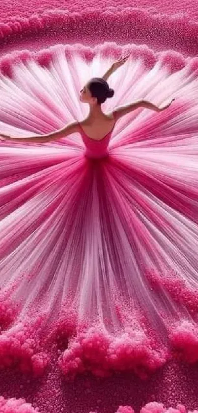 Artistic pink ballerina spinning in an elegant pose with vibrant tulle.