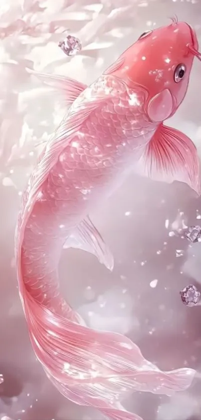 Elegant pink fantasy fish with sparkles on a white background.