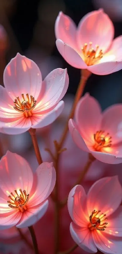 Radiant pink flowers with glowing petals.