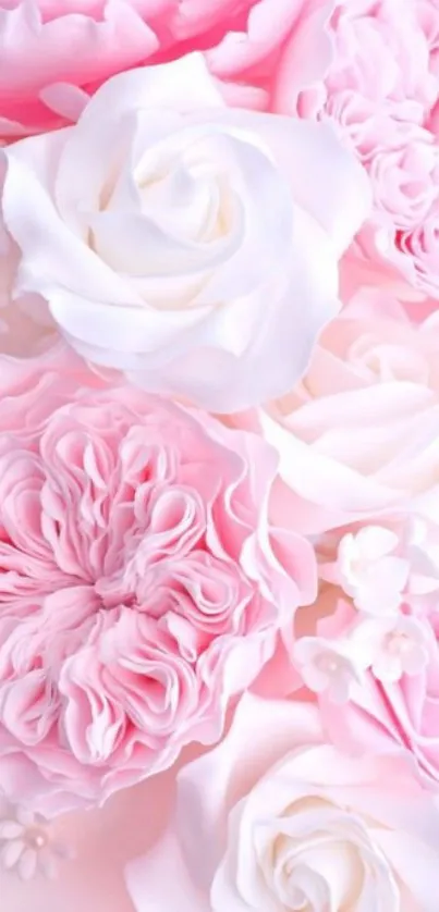 Intricate pink and white rose mobile wallpaper.