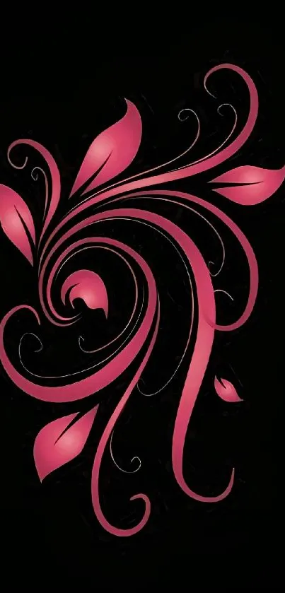 Pink floral design on black wallpaper for mobile.