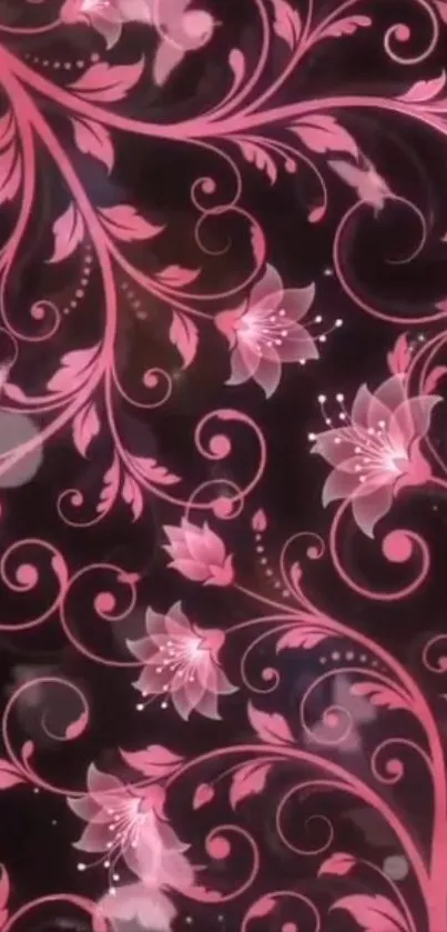 Elegant pink floral pattern on a dark background, perfect for mobile wallpaper.