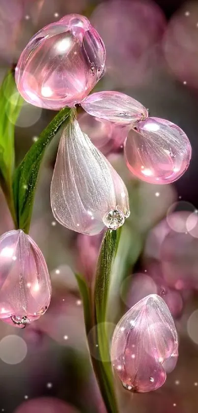 Elegant pink flowers with dew drops on delicate petals.