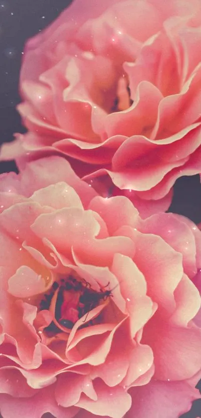 Vibrant pink rose blooms with soft petals, creating an elegant wallpaper.