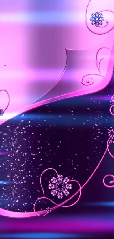 Elegant pink and purple floral wallpaper with sparkling accents.