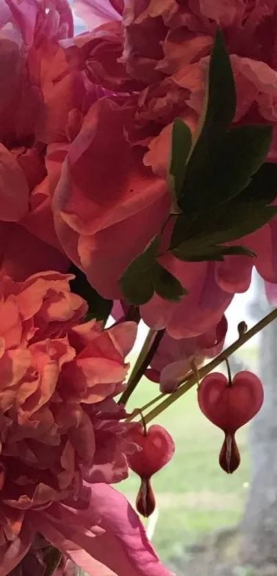 Vibrant pink floral wallpaper with lush peonies.