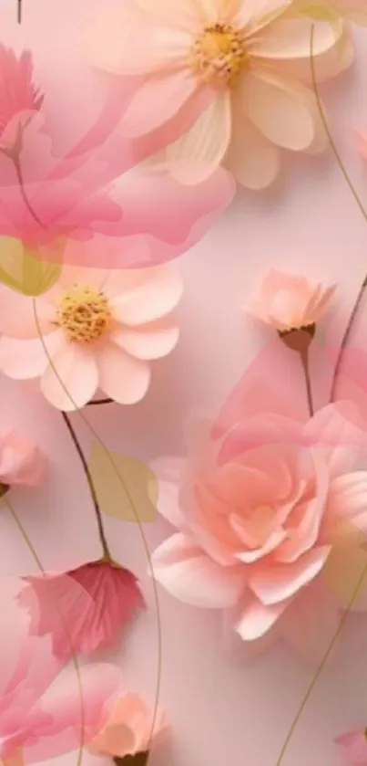 Elegant pink floral wallpaper with soft, delicate flowers for mobile devices.