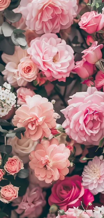 Mobile wallpaper with elegant pink flowers and roses.