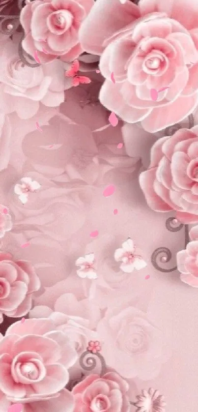 Pink rose floral mobile wallpaper with elegant design.