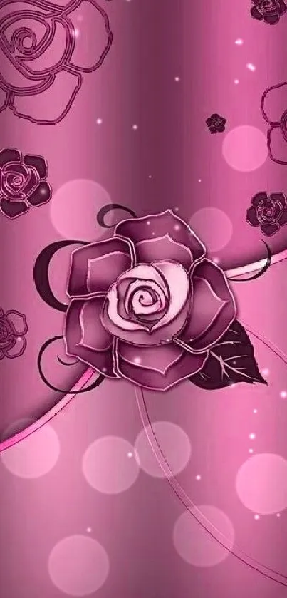 Elegant pink floral wallpaper featuring roses.