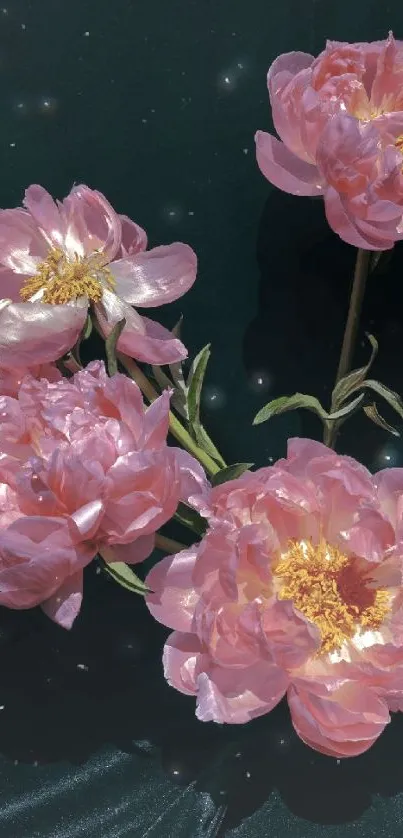 Pink peonies on a dark background mobile wallpaper.