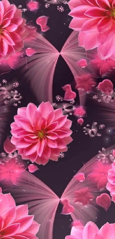 Elegant pink flowers on a dark background wallpaper.