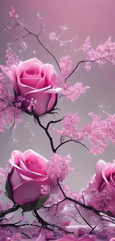 Elegant pink roses with delicate blossoms wallpaper.
