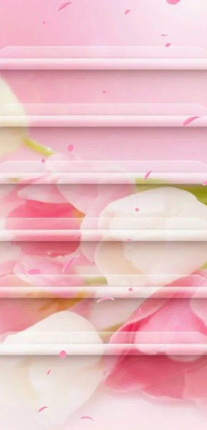 Elegant pink floral wallpaper with tulips and soft, serene design.