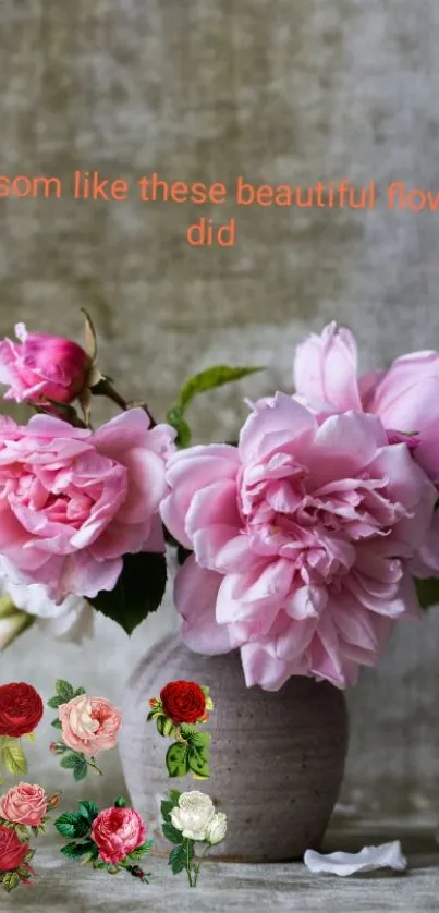 Elegant pink roses in a vase with a serene background.