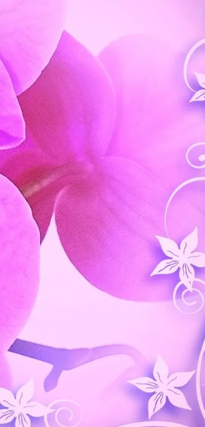 Elegant pink and purple floral mobile wallpaper with stylized details.