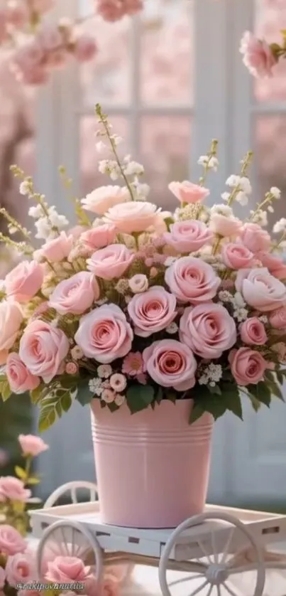 Pink roses in a stylish floral arrangement creating a serene ambiance.