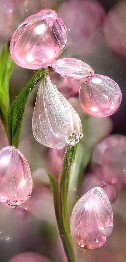 Delicate pink flower droplets on a soft background for mobile wallpaper.