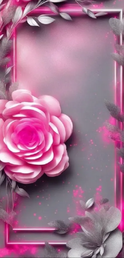 Elegant pink flower wallpaper with grey accents for mobile phones.