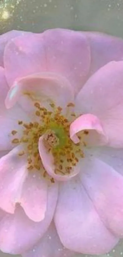 A delicate pink flower with a cosmic background.