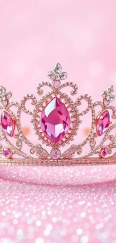 Elegant pink crown with sparkly gems on soft background.