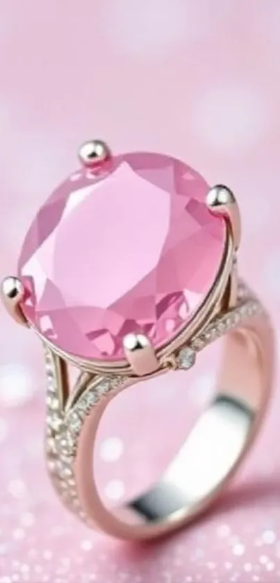 Elegant ring with pink gemstone on a soft background.