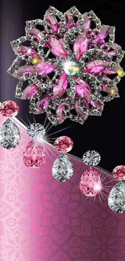 Elegant pink and silver gemstone mobile wallpaper design with intricate patterns.