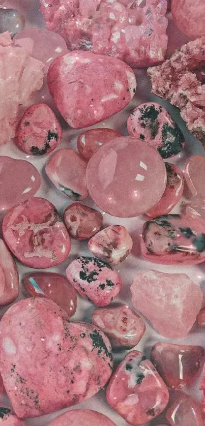 Beautiful pink gemstones arranged as a wallpaper background.