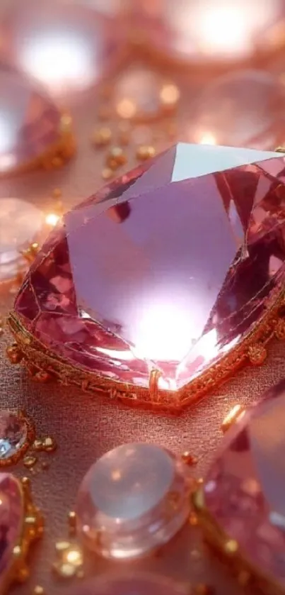 Luxurious pink gemstone with radiant details on mobile wallpaper.