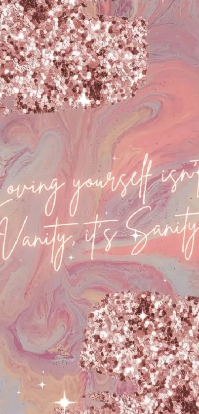 Elegant pink glitter wallpaper with motivational quote.