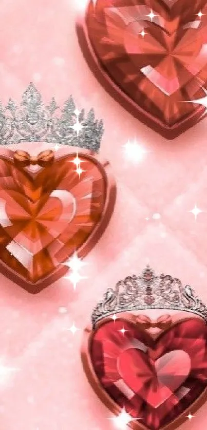 Pink heart-shaped gems with crowns sparkle elegantly.