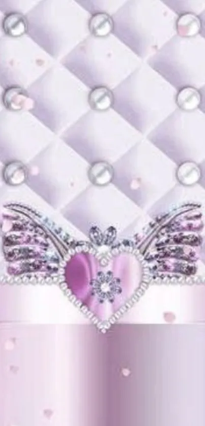 Elegant pink heart mobile wallpaper with jewels and pearled background.