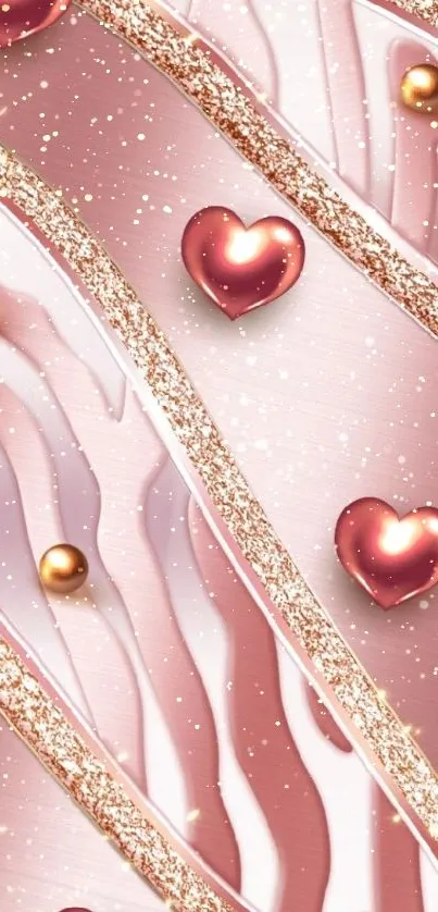 Elegant pink heart wallpaper with glitter accents.