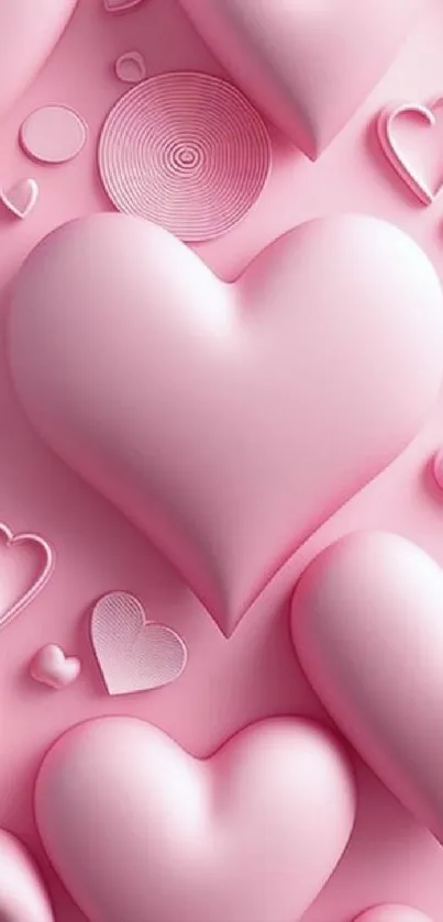 3D pink heart mobile wallpaper with a romantic design.