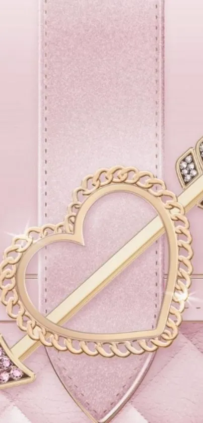 Luxurious pink heart with gold arrow wallpaper.