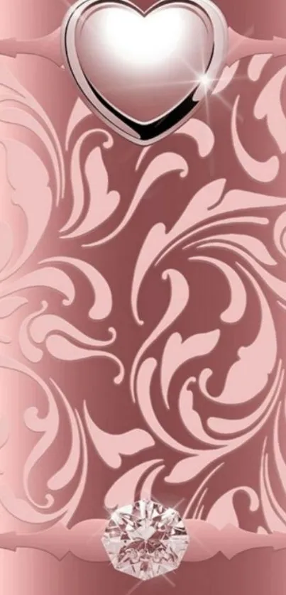 Romantic pink heart and floral wallpaper design.