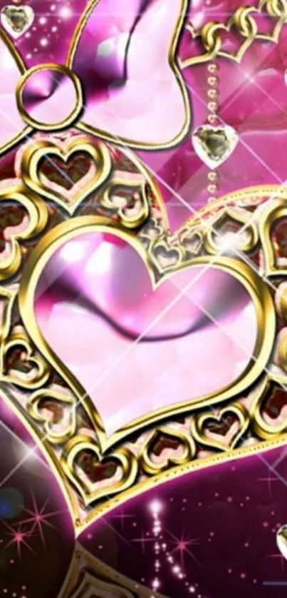 Elegant pink heart with golden accents wallpaper.