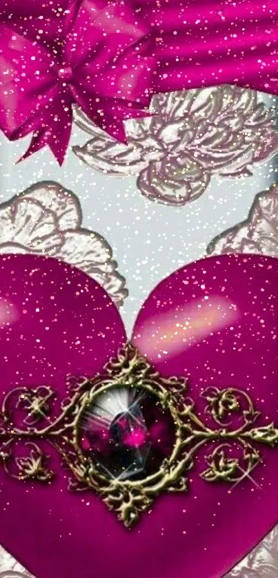 Elegant pink heart wallpaper with gold details and vibrant design.