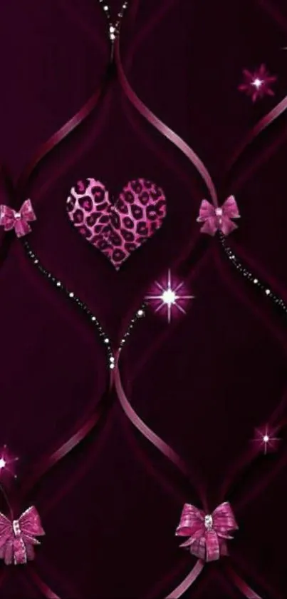 Elegant pink heart wallpaper with bows and sparkles.