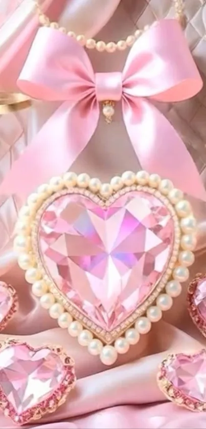Elegant pink heart with satin and jewels in gorgeous design.