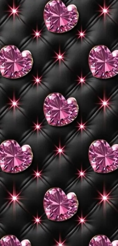 Pink heart gems on luxury black background.