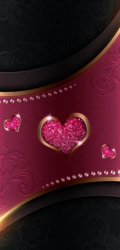 Elegant pink heart design wallpaper with gold accents.