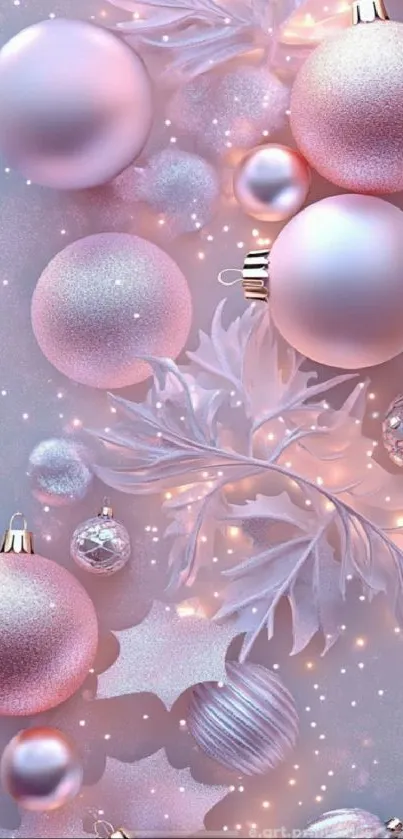 Elegant pink holiday baubles with a soft sparkle glow.