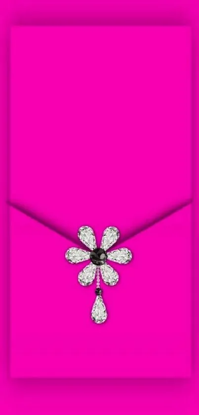 Hot pink background with jewel flower design wallpaper.