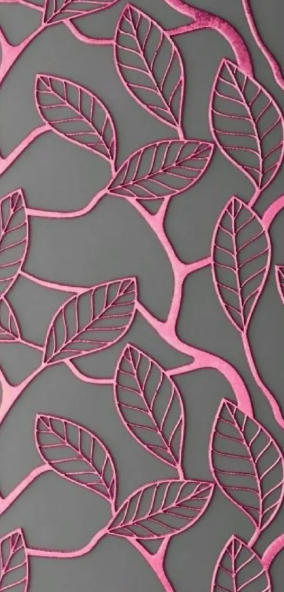 Pink leaf pattern on a gray background, elegant mobile wallpaper.