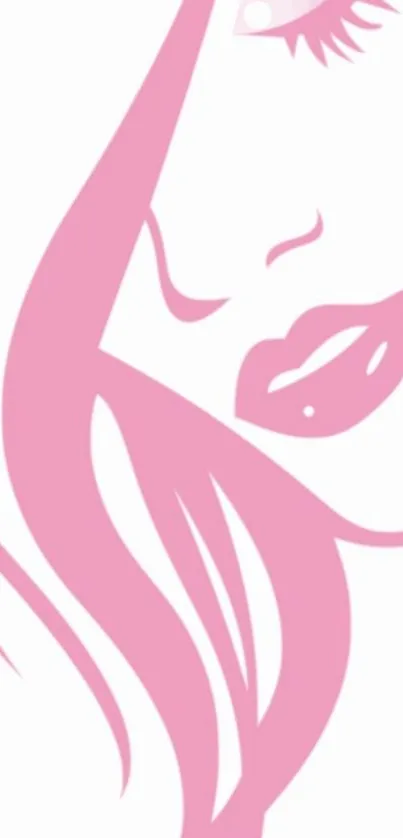 Pink line art wallpaper of a feminine face silhouette.