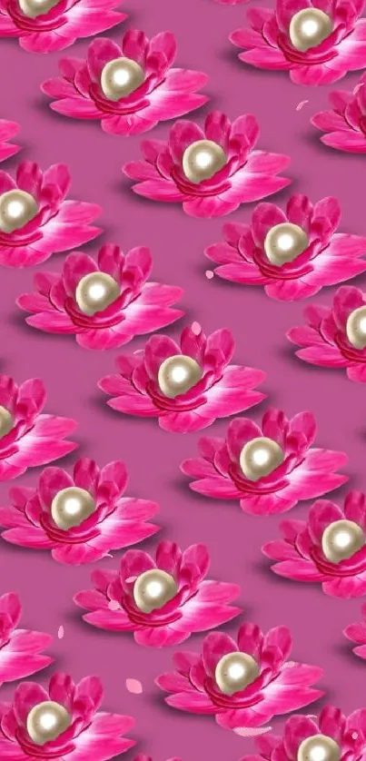 Pink lotus flower pattern with pearls on a mobile wallpaper.